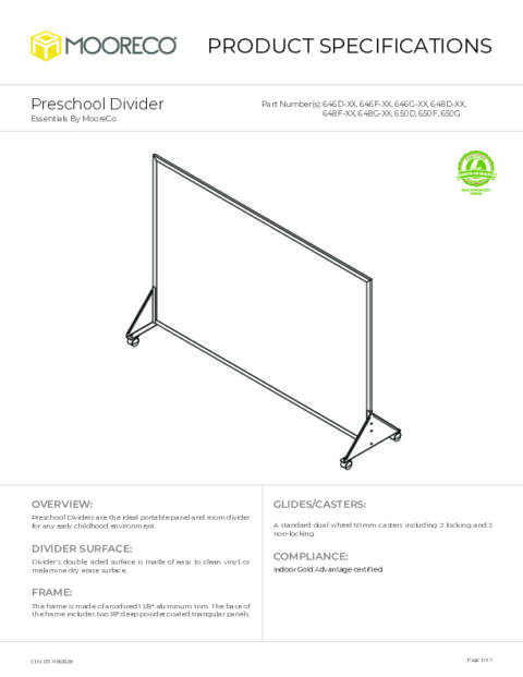 Preschool Divider Spec Sheet