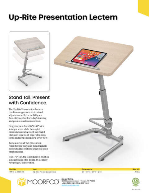 Up-Rite Presentation Lectern Feature Sheet